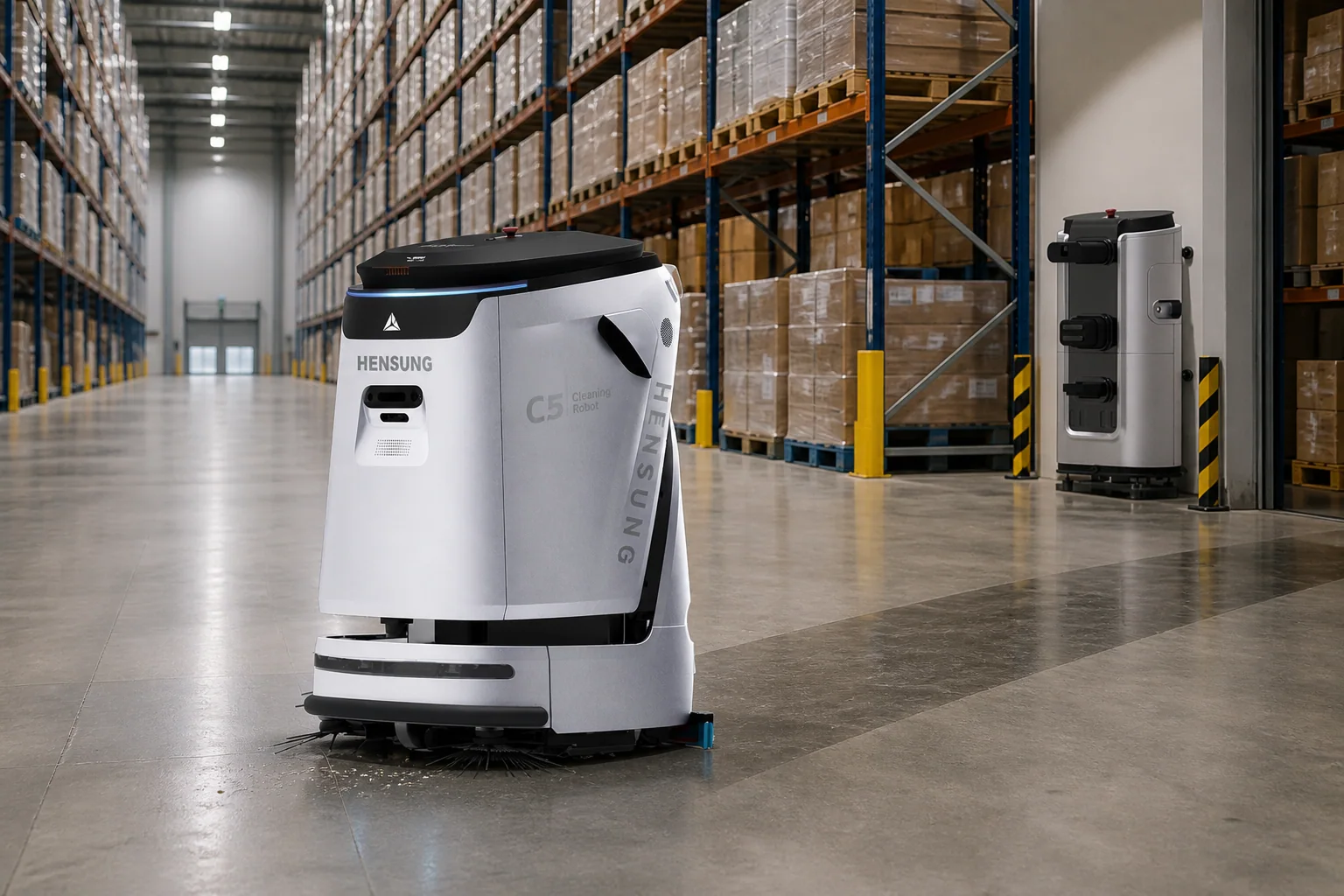 Warehouse Cleaning Robots using a verified HENSUNG product